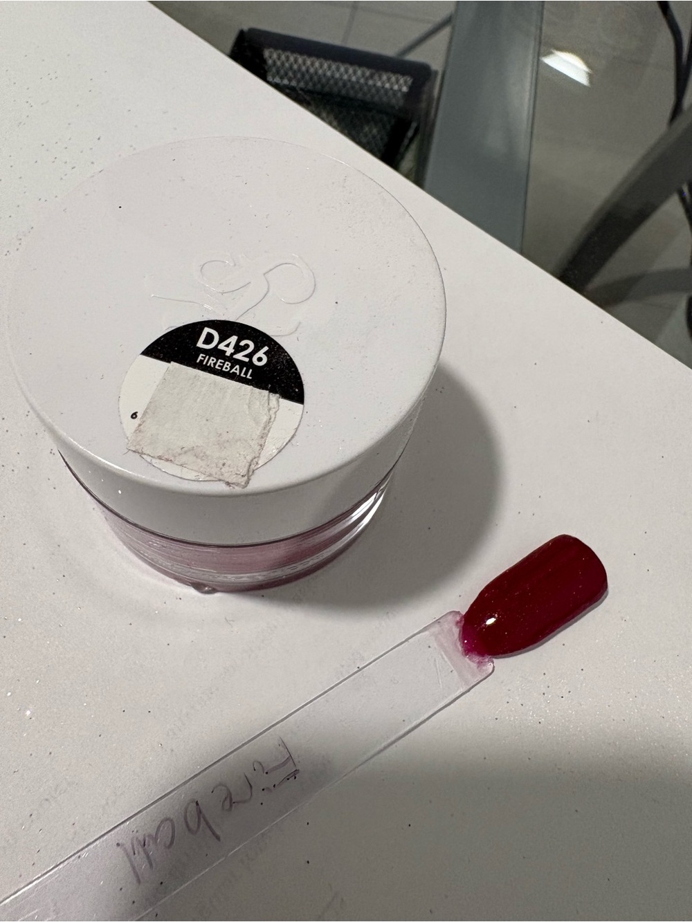 Kiara Sky Fireball red glittery dip nail powder